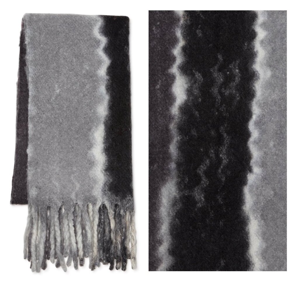 NWT Time and Tru Women's Winter Blanket‎ Scarf Gray Black Fringed Warm Versatile